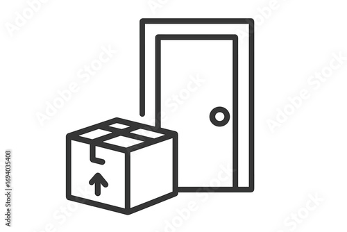 Contactless package delivery concept. Parcel box delivered to the front door. Safe home delivery service icon. Online shopping order and shipping vector illustration.