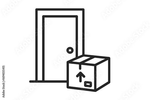 Contactless delivery icon. Package left at the front door. Parcel shipping and logistics concept. E-commerce online shopping order symbol. Home delivery service vector line art.