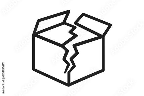 Broken box thin line icon. Damaged package symbol. Fragile cargo sign. Shipping and delivery problem. Defective product return concept. Vector illustration for web, apps.