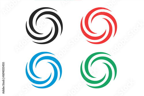 Abstract circular logo icon set. Vector collection of geometric swirl symbols for corporate identity. Modern dynamic vortex or rotation sign for technology or business brand.