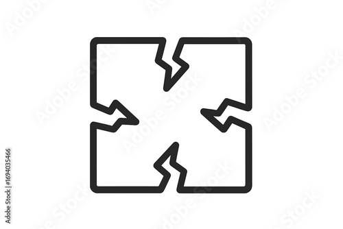 Broken box outline icon. Concept of fragile, damage, and crisis. Symbol of failure, problem, destruction, and collapse. Vector for web design, apps, and business graphics.