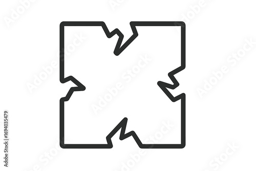 Broken box outline icon. Damaged square frame vector. Shattered package concept. Cracked container symbol for graphic and web design. Fragile goods logo element.