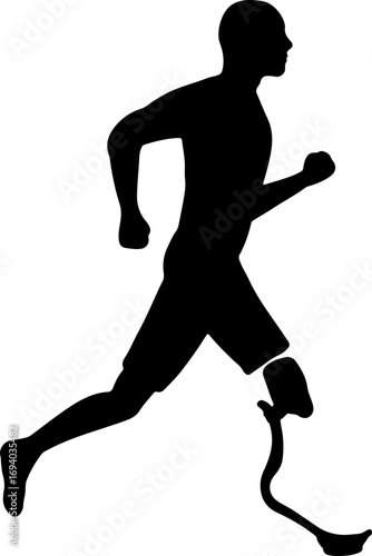 Vector silhouette of an athlete running with a prosthetic leg (running blade), showing strength, movement and determination, isolated on transparent background