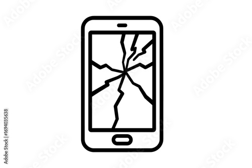 Broken smartphone outline icon. Cracked screen vector symbol for a phone repair service. Damaged mobile display sign for websites, apps, and print. Cellphone fixing concept.