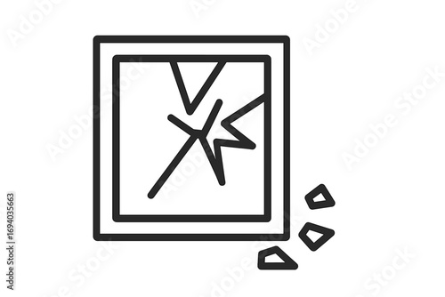 Broken window line icon. Cracked glass symbol. Vandalism or accident concept. Minimalist vector illustration for web and graphic design. Shattered glass, damage sign.