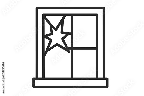 Broken window line icon. Shattered glass symbol. Damage, crack, and vandalism concept. House repair or insurance metaphor. Minimal outline vector for web and apps illustration.