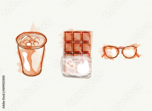 Drink and chocolate near glass