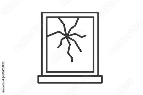 Broken window icon. Cracked glass symbol. Vandalism, accident, and property damage concept. Minimalistic thin line vector illustration for web, UI, graphic design.
