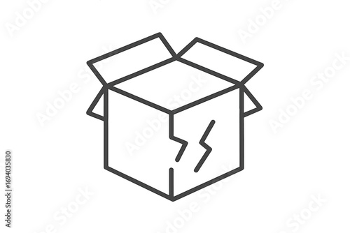 Damaged box thin line icon. Broken package, return parcel symbol. Fragile cargo, delivery problem, and shipping issue concept. Open carton vector illustration for logistics.
