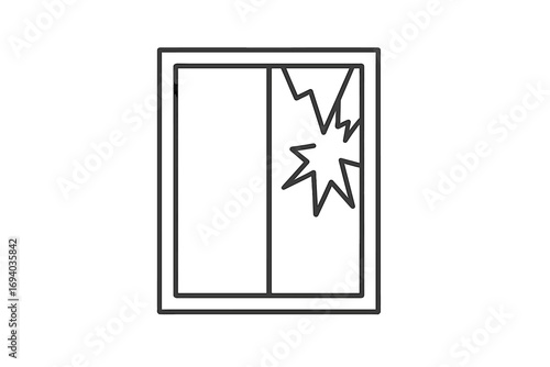 Broken window thin line icon. Shattered glass from accident or vandalism. Property damage concept for insurance or repair service. Minimal vector symbol for web and graphic design.