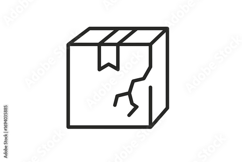 Broken box icon. Damaged package concept. Fragile cargo, poor shipping service. Delivery problem vector sign. Handle with care warning symbol. Return parcel pictogram.