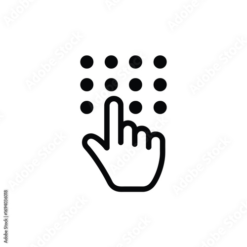 Hand finger touching grid of dots icon