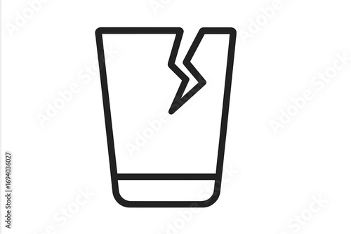 Broken glass line icon. Cracked cup pictogram. Fragile package warning symbol. Concept of damage, fragility, risk, accident. Vector outline design element isolated.