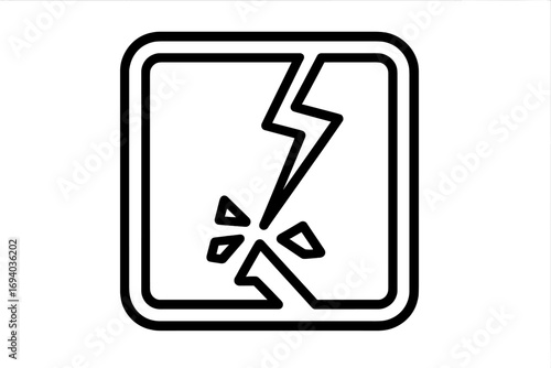 Broken glass line icon. Cracked window, shattered screen symbol. Damage, destruction, fragile warning concept. Handle with care. Accident impact graphic vector for app, web.
