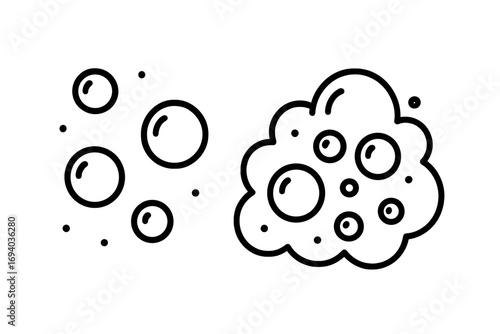 Bubble and foam outline icon set for graphic design. Soap suds vector for cleaning concepts. Water fizz, soda pop, and carbonated drink cartoon symbol collection.