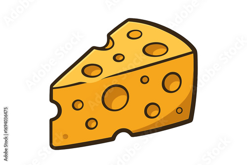 Cheese wedge vector illustration. Cartoon Swiss cheese slice icon. Isolated dairy food product. Gourmet snack appetizer symbol for menu, logo, web, or app. Flat design clipart.