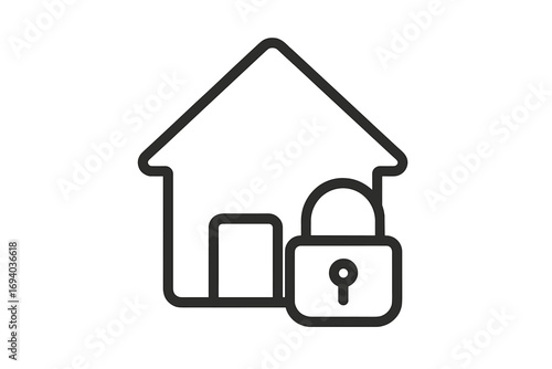 Home security icon with house and padlock. Concept property protection, safety, real estate. Secure building symbol. Vector linear sign for web, app, logo, insurance.