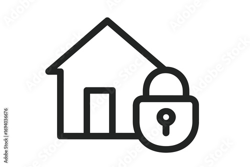 Home security and safety concept icon. House protection and private property symbol. Padlock and building outline for real estate. Stay home, lockdown or quarantine vector.