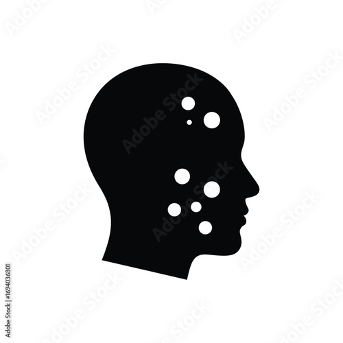 Black Silhouette of a Human Head with Skin Blemishes and Pores