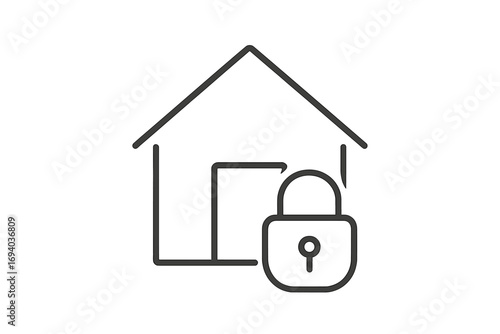 Home security and protection concept. House with a lock icon. Real estate safety and property insurance. Stay home, quarantine, or lockdown symbol. Vector thin line illustration.