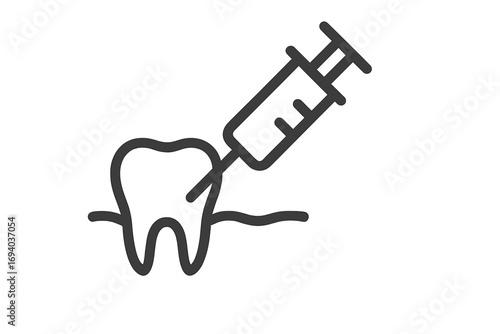 Dental anesthesia vector line icon. Tooth injection for pain relief and treatment. Dentistry, stomatology, and oral surgery concept. Syringe with anesthetic. Dental clinic logo.