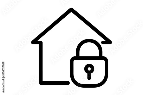 House and lock outline icon. Home security, property protection, and safety concept. Vector symbol for real estate, mortgage, insurance, and smart home system application.