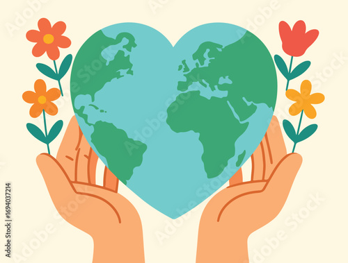 Heart-Shaped Globe Surrounded by Flowers for International Day of Peace