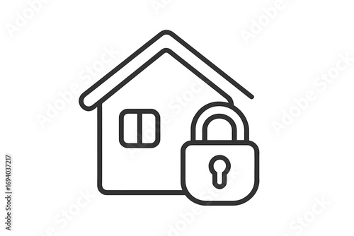 House and lock icon for home security and safety concept. Real estate property protection and insurance symbol. Private building locked with padlock. Vector outline illustration.