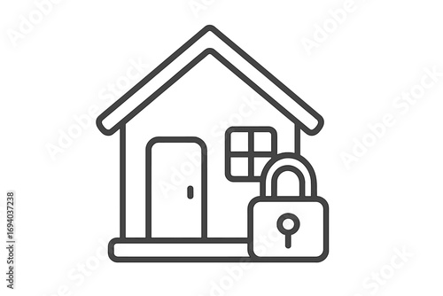 House and lock icon. Home security, property protection concept. Real estate safety and insurance symbol. Vector outline illustration for web, app, and mortgage design.