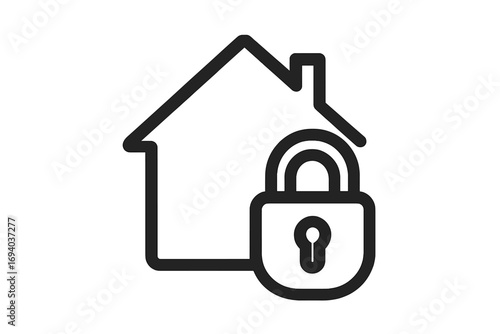 Home security line icon. House and padlock symbol for safety and protection. Real estate property insurance concept. Vector illustration for web, app, and smart home.