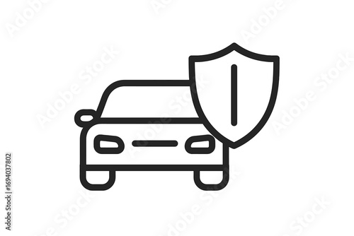 Car insurance icon. Auto protection and security symbol. Vehicle safety and warranty sign. Minimalist linear pictogram for web, app, and graphic design. Secure transport concept.
