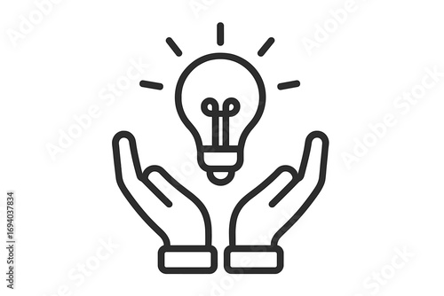 Hands holding light bulb line icon. Concept of new idea, innovation, creativity and inspiration. Symbol of solution, knowledge, learning, thinking. Vector illustration isolated.
