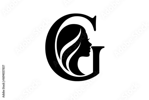Elegant female silhouette logo with floral hair design, stylish woman profile, beauty and fashion icon, vector cartoon illustration with transparent background, modern feminine emblem