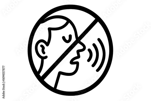 No talking sign vector icon. Keep silent please. Quiet zone symbol. Do not speak, no noise pictogram. Prohibited sound concept. Stop talking. Mute voice illustration.