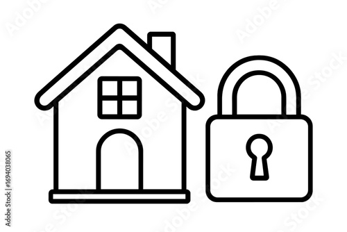 Linear vector illustration of a house and lock symbol, home security concept, safety and protection icon, secure property, cartoon style graphic design, transparent background ordered set