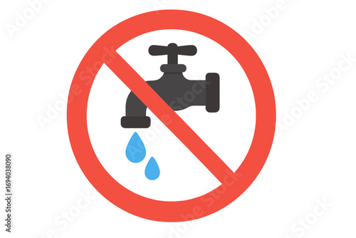 No drinking water sign. Non-potable water symbol. Do not use tap warning icon. Water saving, conservation concept. Faucet forbidden vector illustration. Water shortage alert.