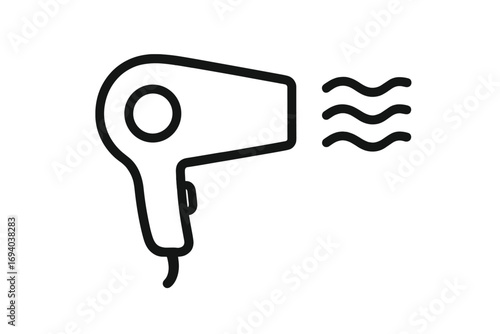 Hair dryer line icon. Vector blow dryer symbol. Hair care, beauty salon tool sign. Minimalist pictogram for web design, app, ui. Hairdresser, bathroom, barbershop equipment.