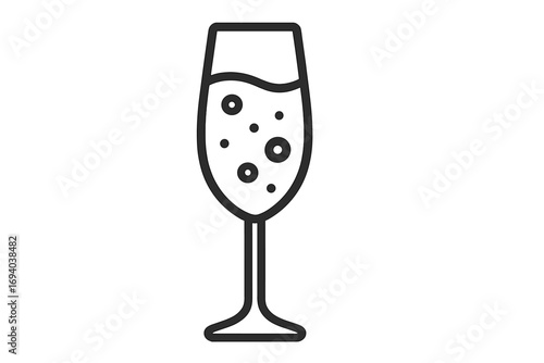 Champagne glass icon vector. Outline flute with sparkling wine for a celebration, party, or wedding toast. Minimalist linear alcohol drink symbol for a bar menu or logo.