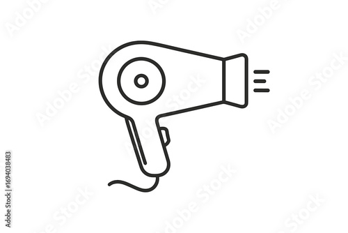 Hair dryer icon vector line art symbol. Minimalistic pictogram for web design. Hairdressing, salon and barbershop graphic element. Beauty and hair care styling tool.