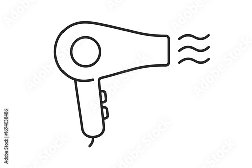 Hair dryer line icon. Simple outline blow dryer symbol for hairdresser or beauty salon. Minimalistic pictogram for web and graphic design. Hair styling and care concept.