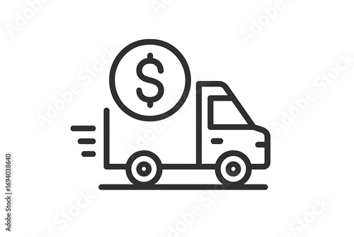 Cash in transit icon. Armored truck, money transport vehicle symbol. Delivery cost, shipping price concept. Logistics and finance service. Financial payment, banking transfer vector.