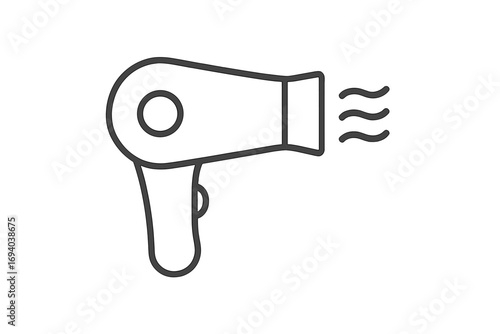 Hair dryer icon vector. Simple blow dryer line art symbol. Minimalist outline illustration for hairdressing, beauty salon, or stylist. Hot air graphic for hair styling and care concept.