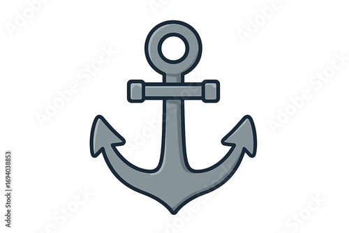 Anchor vector icon flat cartoon illustration. Nautical marine sea symbol for boat or ship. Maritime navy equipment object isolated on white background. Seafaring concept.