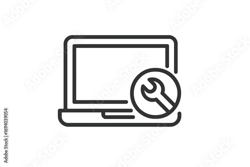 Laptop computer repair icon. Technical service, maintenance and support concept. Notebook diagnostic, settings, configuration and recovery symbol. PC help vector pictogram.