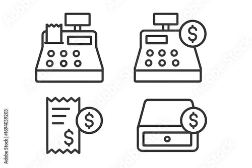 Cash register line icon set. Payment and checkout pictogram collection. Finance, retail, commerce symbols. Vector icons of money, receipt, dollar, sale for store or app.