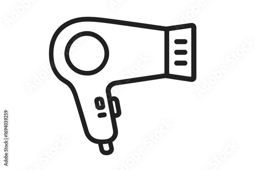 Hair dryer outline icon. Hairdryer line symbol for hairdressing, beauty salon, or barber shop. Simple vector illustration of a blow dryer for hairstyling and haircare.