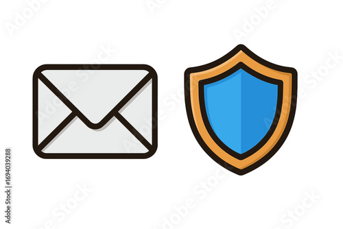 Email protection and security concept. Mail and shield icon. Symbol of data privacy, spam filtering, antivirus, and cybersecurity. Secure communication and correspondence.