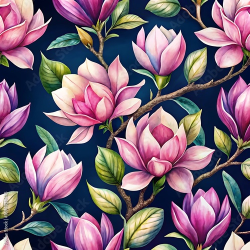 Painting of pink flowers with green leaves