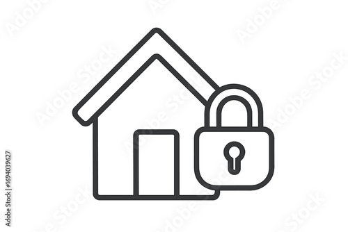House and lock line icon. Home security and safety concept. Real estate property protection. Secure access, privacy, and insurance symbol. Vector outline illustration.