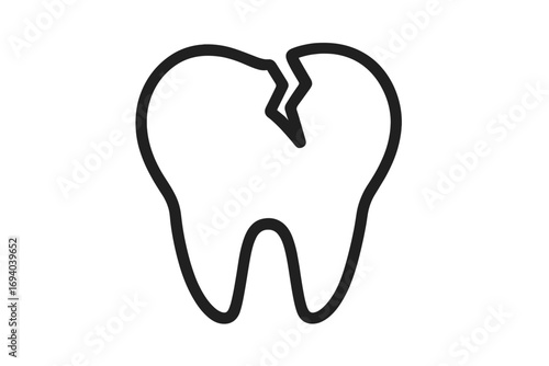 Broken tooth icon, cracked tooth symbol. Dental problem concept. Tooth decay, damage, pain. Simple line art vector illustration for dentistry, medical, health care needs.